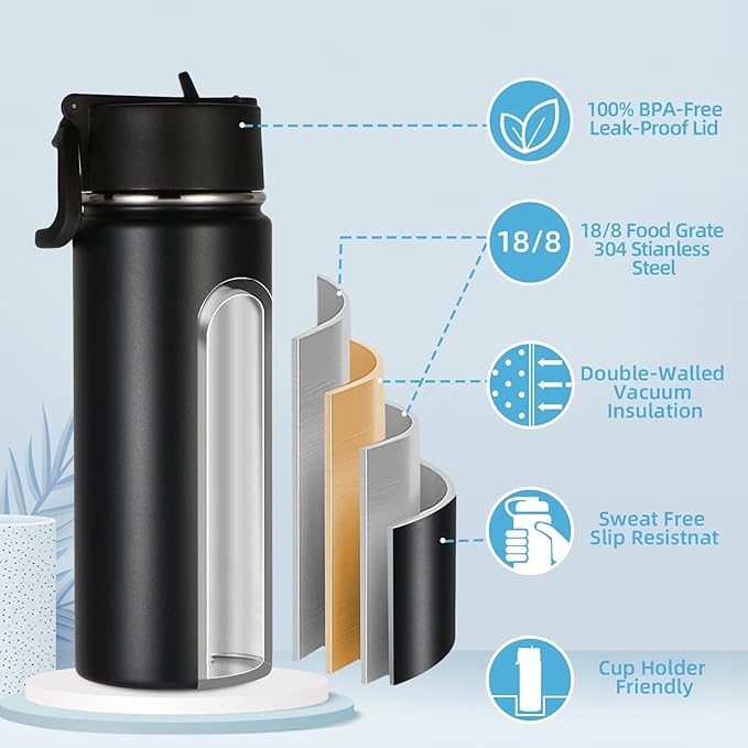 Volhoply 16 OZ Kids Water Bottle Bulk 4 Pack,Insulated Sports Bottles with Straw Lid,Stainless Steel Bottle with Handle Keep Cold & Hot,Double Wall Vacuum Tumbler Cups for School,Girls(Mix, 4)