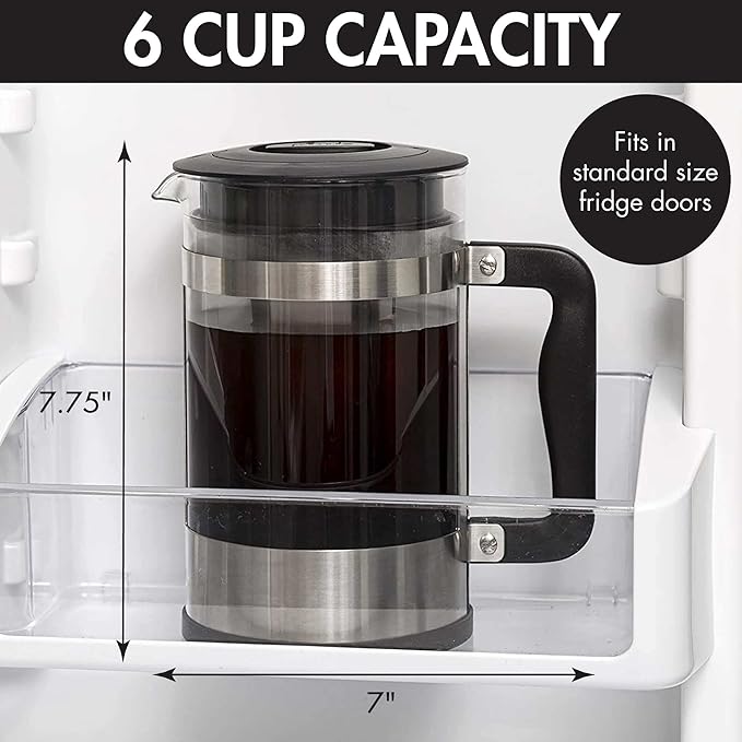 2-in-1 Coffee Maker, Make French Press Coffee and Cold Brew Coffee in One Coffee Maker, Comfort Grip Handle, Durable Glass Carafe, Perfect 6 Cup Size