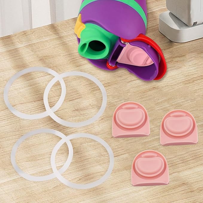 4 Sets Replacement Stopper and Ring Compatible with Owala FreeSip 24oz 32oz,Water Bottle Top Gasket Lid for Owala 16/19/24/32/40oz Seal Bottle Mouth Cap Stopper Silicone Parts Accessories (Pink)