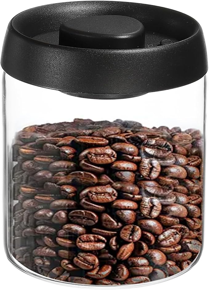 uxcell Coffee Vacuum Container, 900ml/30oz Glass Coffee Bean Storage Container with Lids for Spices Biscuits Loose Leaf Tea, Black