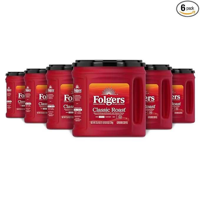 Folgers Classic Roast Medium Roast Ground Coffee, 25.9 Ounces (Pack of 6)