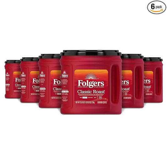 Folgers Classic Roast Medium Roast Ground Coffee, 25.9 Ounces (Pack of 6)