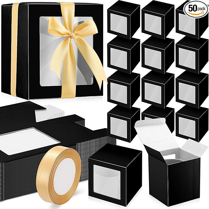 Ctosree 50 Pcs Mug Boxes for Gifts Sublimation Mug Box with Clear Window for Coffee Cup Packaging Shipping Exhibition for 11oz, 12oz, 15oz Blank Gift Christmas Wrapping Craft(Black)