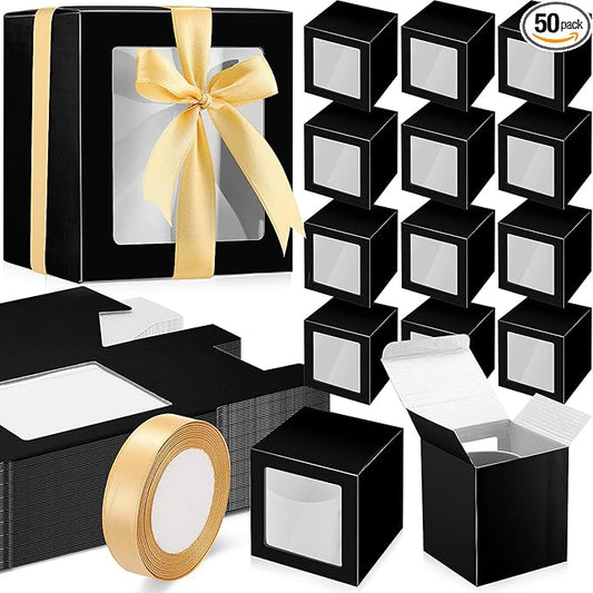 Ctosree 50 Pcs Mug Boxes for Gifts Sublimation Mug Box with Clear Window for Coffee Cup Packaging Shipping Exhibition for 11oz, 12oz, 15oz Blank Gift Christmas Wrapping Craft(Black)