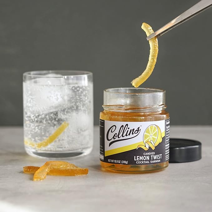 Collins Lemon Twist in Syrup, Popular Cocktail Garnishes for Drinks, Skinny Margaritas, Martinis, Lemon Drops, Whiskey Sours, Old Fashioned, Mocktails, Perfect for Desserts, Baking Supplies, 10.9 oz