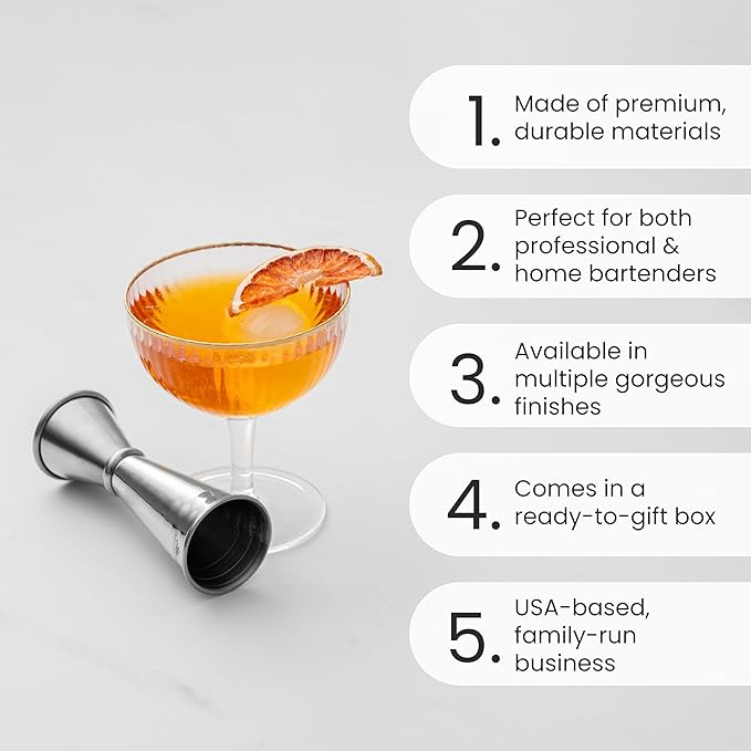 A Bar Above Premium Japanese Jigger, with 8 Measurements Inside, Professional and Heavy-Duty, 304 Stainless Steel Cocktail Double Jigger, for Bartending, 2-Pack, Gold