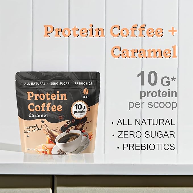 JRR Caramel Protein Coffee Powder – Premium Whey Protein & 100% Natural Cold Brew Coffee – Keto, Low Carb, Zero Sugar, No Artificial Flavors or Sweeteners, 10 Servings (1pc)