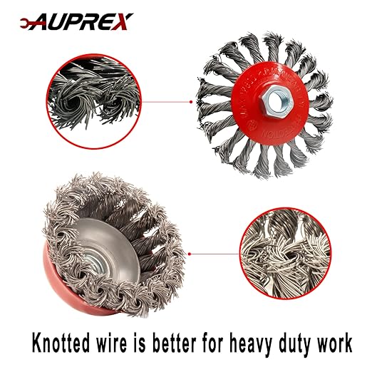 4 Pack Wire Wheel & Cup Brush Set for 4 1/2 Angle Grinder, 5/8"-11 Threaded Arbor, Heavy Duty Carbon Steel Wire Brush for Rust Removal, Paint Stripping & Polishing, Fits Most Grinders