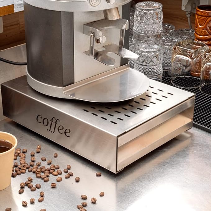Restaurantware Restpresso 13.5 x 9.75 x 3.75 Inch Espresso Knock Box 1 Vented Coffee Knock Box - Detachable Drawer Silicone Knock Bar Silver Stainless Steel Coffee Grounds Knock Box Durable