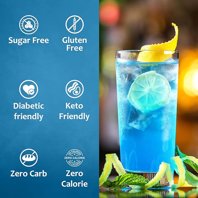 Syruvia Sugar Free Blue Curacao Syrup, Flavored Syrup for Cocktails, Drinks, Lemonades, Iced Teas, and Desserts – 25.4 fl oz, With Pump
