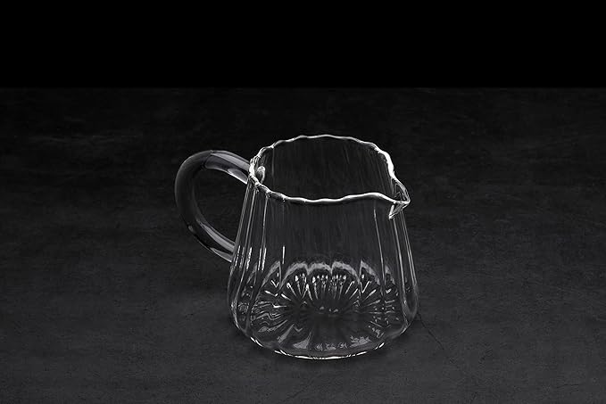 5 oz Clear Glass Pitcher for Milk and Creamer, Mini Beverage Jug with Handle and Pour Spout, Small Serving Container for Coffee, Syrup, Juice and Daily Kitchen Use