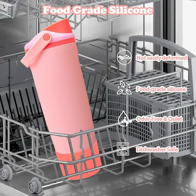 Silicone Boot for Owala 30oz & 40oz FreeSip Sway Bottles & Tumblers - Non-Slip, Scratch-Resistant, Stability Enhancer, Available in 12 Colors (Angel Food Cake Red)
