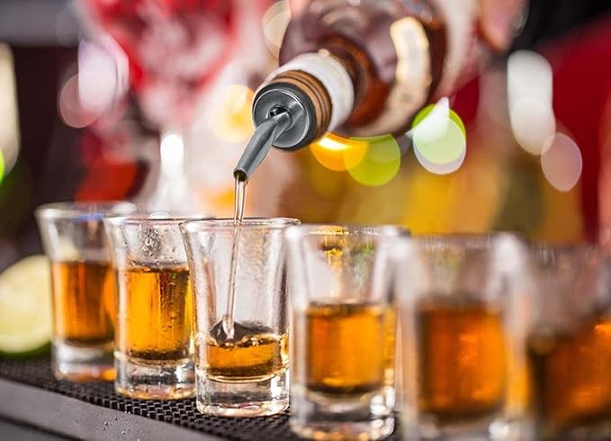 WAFJAMF 6 Pcs Liquor Pour Spouts Set, Stainless Steel Liquor Bottle Pourers with Rubber Dust Caps, for Pours Liquid, Olive Oil, Wine, Vinegar（Black）