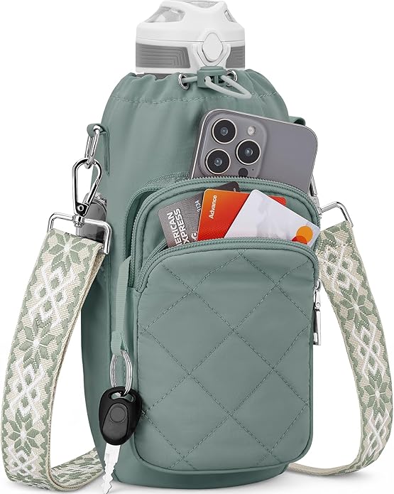 Water Bottle Bag Crossbody，Insulated Water Bottle Purse Crossbody Water Bottle Holder with Strap 40 oz