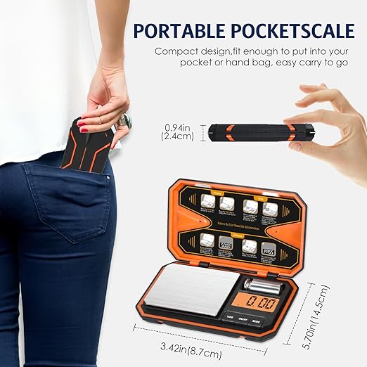 Digital Pocket Scale, High-Precision 500g x 0.01g Gram Scale with 50g Calibration Weight, Mini 6 Units Jewelry Scale with LCD Display, Tare Function for Food, Jewelry, Coin, Coffee, Battery Included