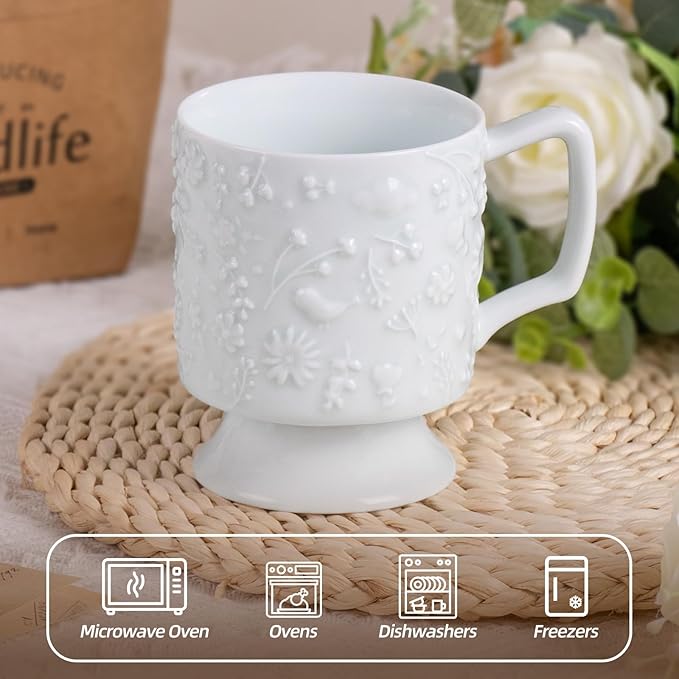 KAMMAK Ceramic Mug - 400ml/13.5oz Coffee Cup - Hand-Painted Ceramic Cup - Vintage Tea Cup - Cute Mug for Women - Ideal for Birthday, Afternoon Tea & Housewarming Gifts