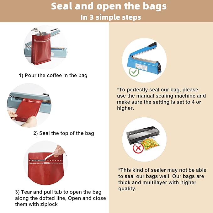 100 Count 8oz Red Coffee Bags with Aluminum Foil Liner, High Barrier Coffee Pouches with Degassing Valve, Ziplock Food Storage Bags with Pull Tape, Pack of 100, 6oz/0.5lb/250gram