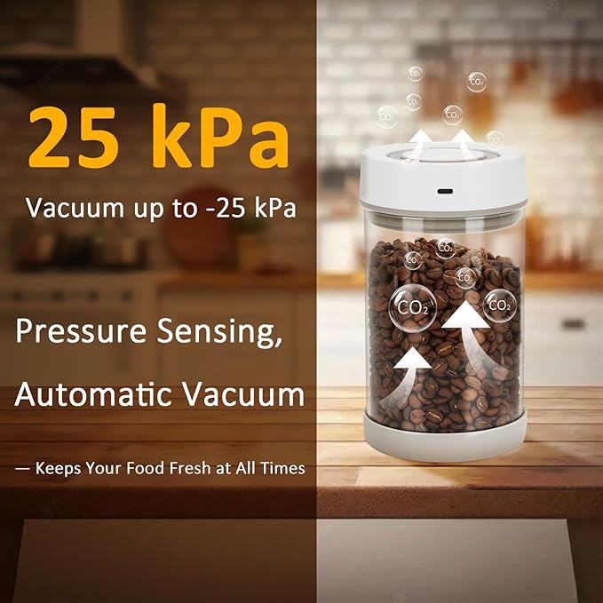 Automatic Vacuum Coffee Canister, 1.35L Airtight Coffee Canister for 18oz Coffee Beans, One-Button Operation & Date Tracker, Coffee & Food Storage Container, Coffee Bar Accessories, Gifts