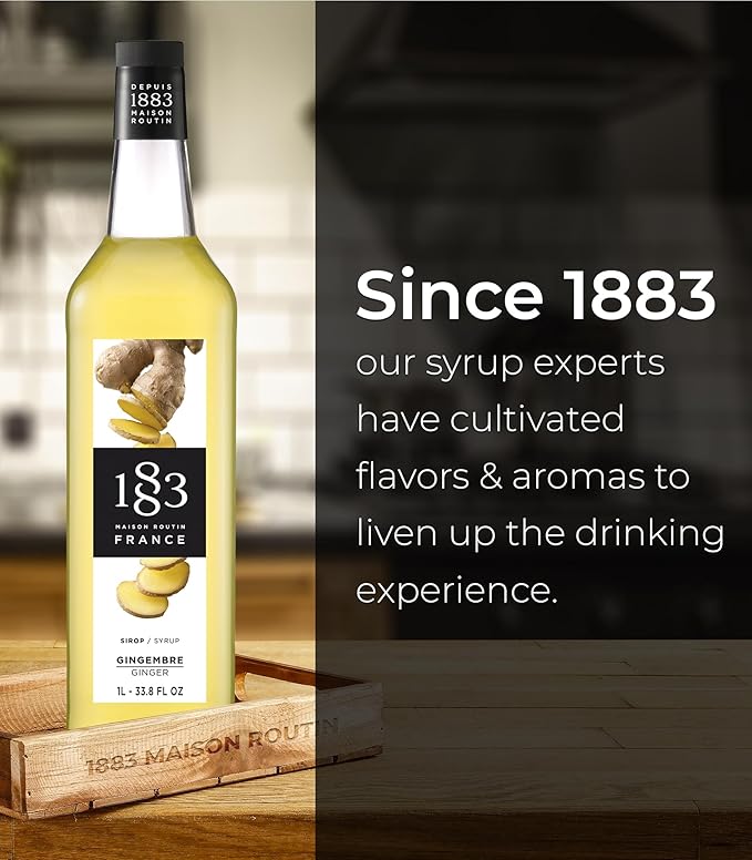 1883 Ginger Syrup for Drinks, Made in France, 1 Liter Glass Bottle