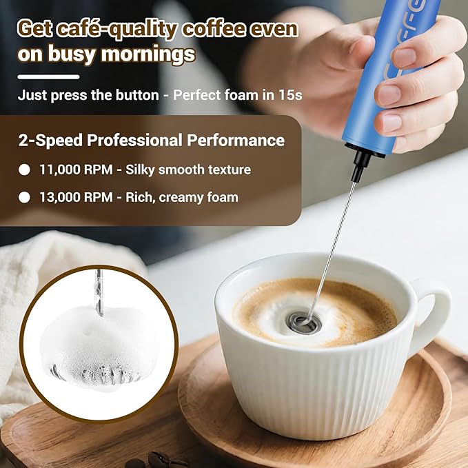 Milk Frother Handheld Rechargeable - 2-Speed Electric Whisk with 5 Detachable Heads (Frother/Mixer/Whisk) for Coffee, Latte, Cappuccino & Matcha, Drink Mixer (Flower 11)