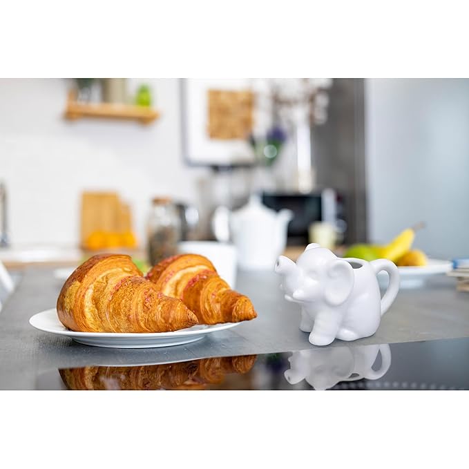 HIC Kitchen Mini Elephant Creamer With Handle, Fine Porcelain, 2-Ounce, For Serving Milk, Cream, Syrup, Dressings, And Sauces, Set of 2