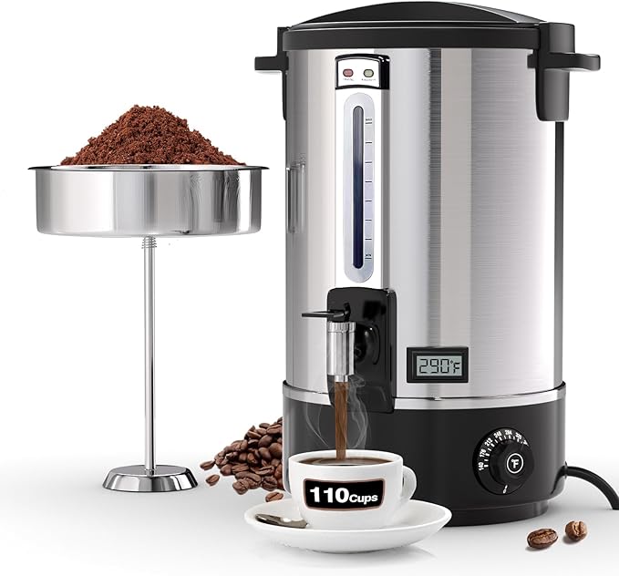Nalison Commercial Coffee Urn, 110-Cup 16L Fast Brew Stainless Steel Hot Beverage Dispenser with Thermometer-Electric Hot Water Urn for Wedding, Party, Catering Events with Easy Cleaning(Double Wall)