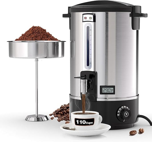 Nalison Commercial Coffee Urn, 110-Cup 16L Fast Brew Stainless Steel Hot Beverage Dispenser with Thermometer-Electric Hot Water Urn for Wedding, Party, Catering Events with Easy Cleaning(Double Wall)