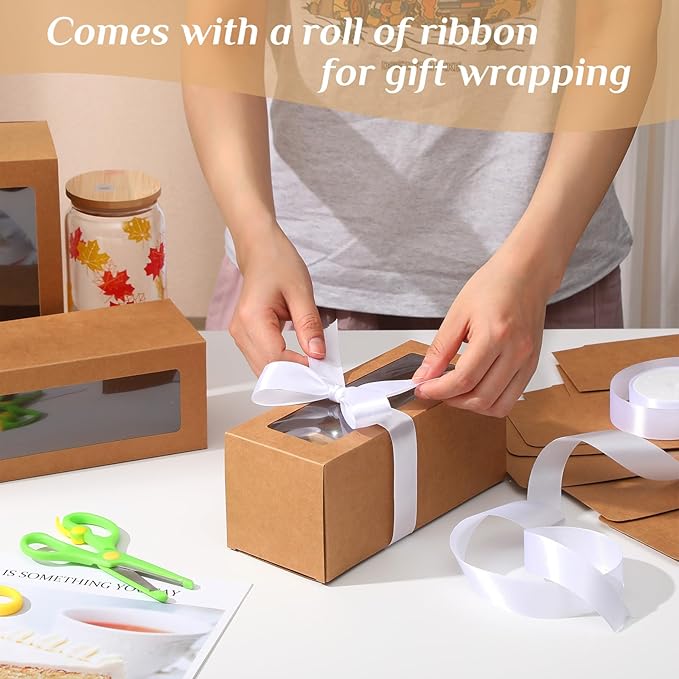Honoson 24 Pcs Tumbler Gift Box with Ribbon for Sublimation Glass Exhibition Boxes Transparent for 12oz 16oz 20oz Drinking Cup Glasses Jars Mug Can Blanks(Brown)