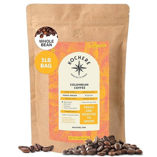 Kochere Colombian Specialty Whole Bean Coffee – 1LB Medium Roast – Single Origin, Farm Direct, Freshly Roasted to Order – Smooth, Chocolate & Berry Notes