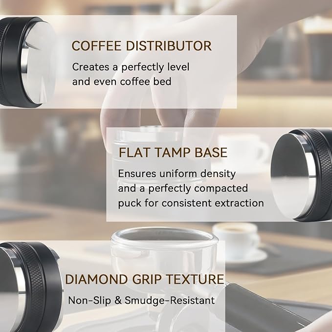 54mm Espresso Accessories Kit 2-in-1 Coffee Distributor and Tamper Leveler, WDT Tool and Magnetic Dosing Funnel for 54 mm Portafilters