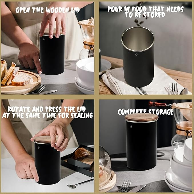 550ml Airtight Coffee Jar Stainless Steel Coffee Storage Container Suitable for Storing Coffee Powder and Coffee Beans