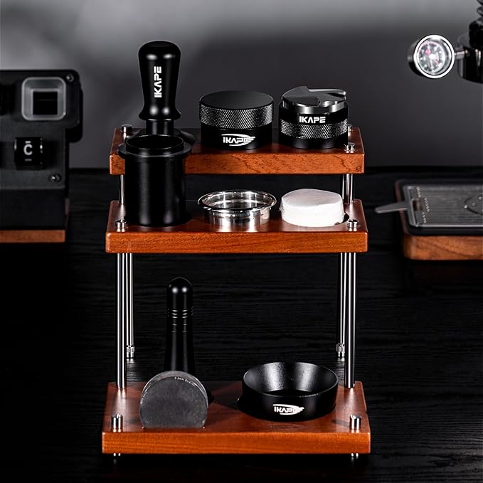 IKAPE 51/53/58mm General Espresso Tamper Station 2025 Newly, Multi-functional 3-tier Coffee Tool Storage Stand, Designed for Tamp, Distributor, Dosing Cup, Puck Screen, WDT, Basket, Funnel