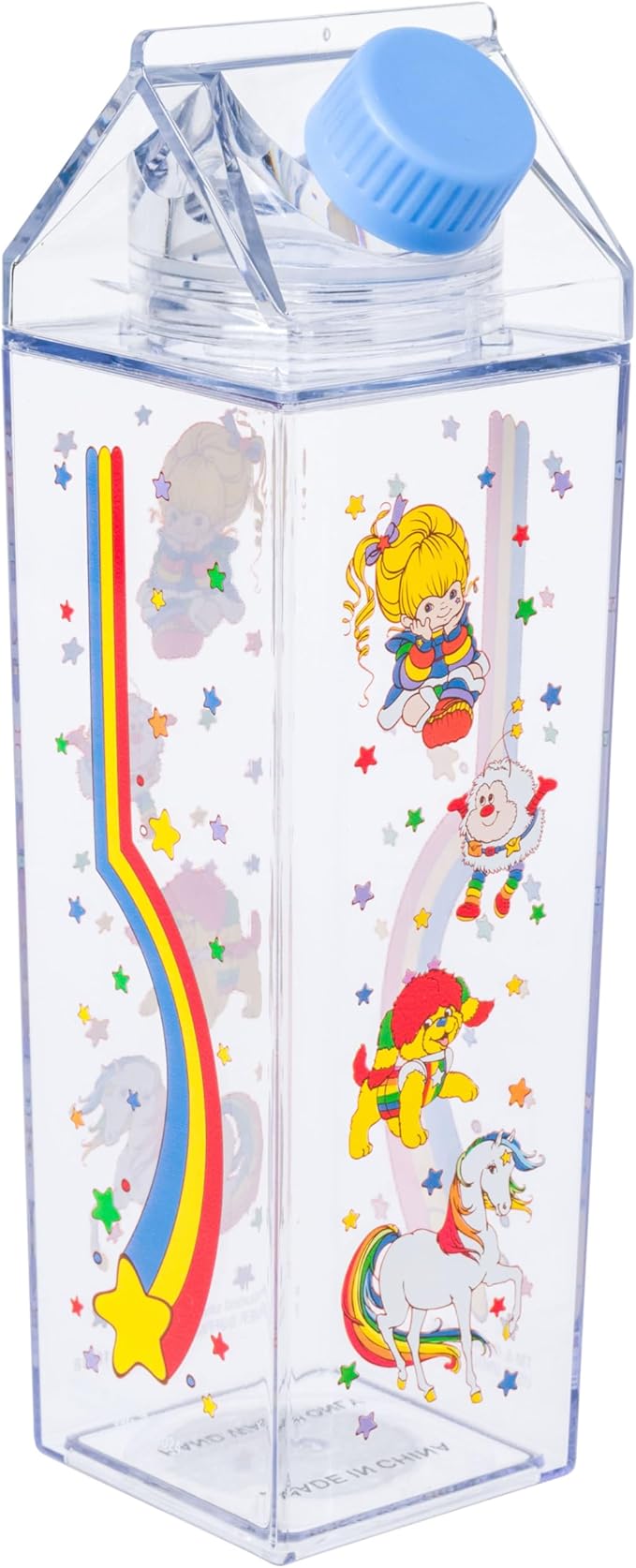 Silver Buffalo Rainbow Brite Plastic Milk Carton Bottle Featuring Rainbow Brite, Twink, Puppy Brite, and Starlite, 16.2 Ounces