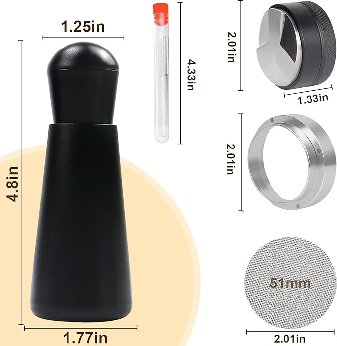51mm Espresso Accessories Kit, Espresso Distributor, Dosing Funnel and Puck Screen Set, WDT Tool Espresso, Coffee Tamper Espresso Machine Accessories for 51 mm Portafilter Barista Tools