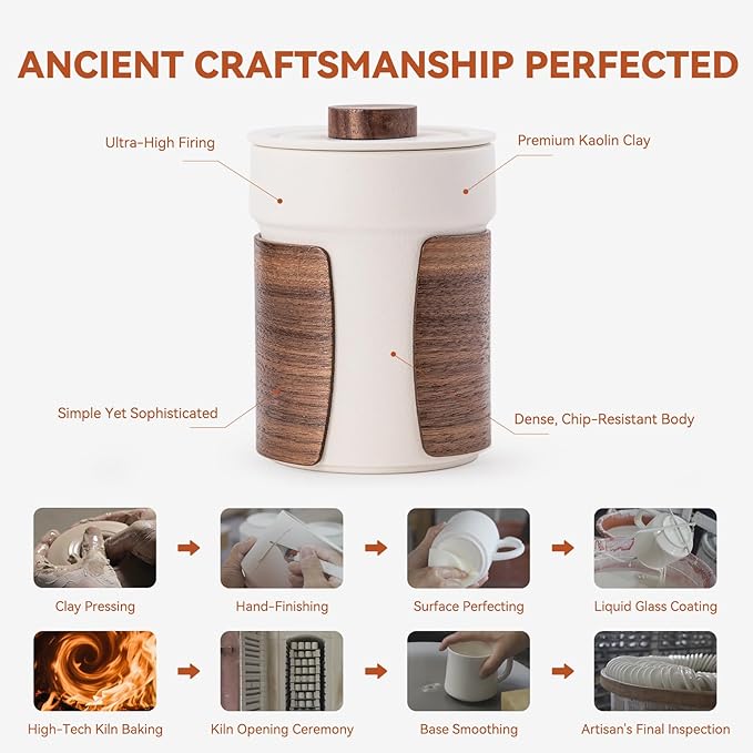 Tea Cup with Infuser and Lid 12.7oz - Artisan Ceramic Mug with Wooden Sleeve, Loose Leaf Tea Infuser Cup for Home/Office Use (Ideal for Birthday & Anniversary Gifting)