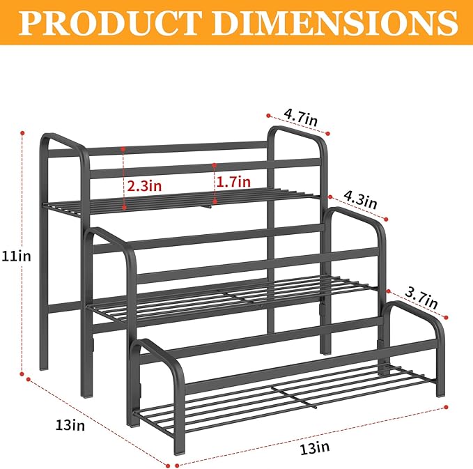 DTUQYX Coffee Syrup Organizer 3-Tier, 12 Bottles Capacity Coffee Syrup Rack, Metal Syrup Stand for Spice, Wine, Liquor, Bottle, Coffee Bar Station Racks Magnetic, No Installation, Black