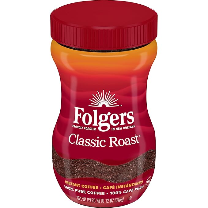 Folgers Classic Roast Instant Coffee, 12 Ounces (Pack of 6)