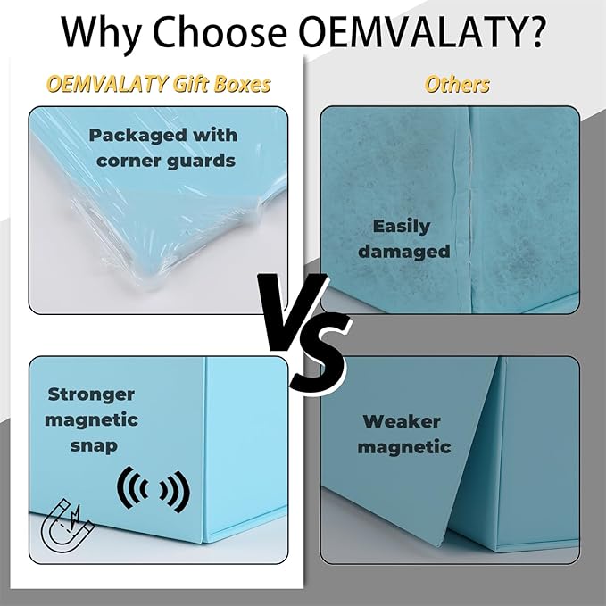 OEMVALATY Light Blue Gift Box,8x8x4 Inches Gift Boxes with Lids for Presents with Magnetic Closure and Ribbon for Wedding,Storage,Birthday