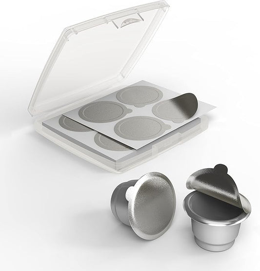 Tiplot Aluminum Lids for Reusable Nespresso OriginalLines Capsules 200pcs,Self Adhesive Foil Sticker Seals 200pcs for Refillable Coffee Pods Stainless Compatible Nespresso Original Line Machines.
