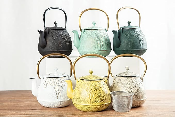 Tea Kettle, TOPTIER Japanese Cast Iron Teapot with Infuser for Loose Leaf and Tea Bags, Stovetop Safe Cast Iron Tea Kettle Coated with Enameled Interior for 40 oz (1200 ml), White