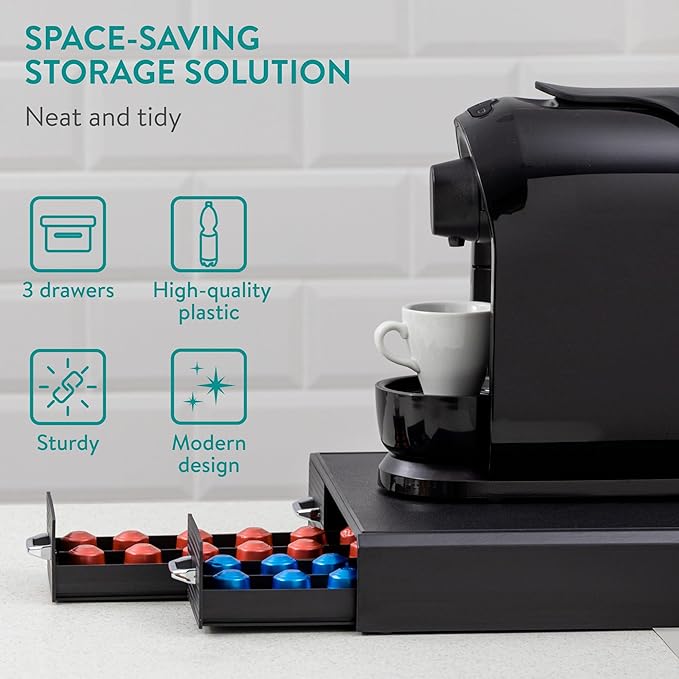 Navaris Coffee Pod Holder with 3 Drawers - 48 Capsule Storage Organizer Tray Counter Container - Compatible with K-Cup, Nespresso - 3 Drawer Design