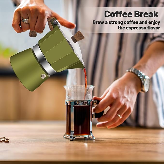 Vaolvpant 6 Cup Aluminum Moka Pot Classic Stovetop Espresso Coffee Maker 300ml 10oz Coffeemaker Percolator Mocha Pot Greca Coffee Maker Cafe Makers for Italian and Cuban Café Brewing Green