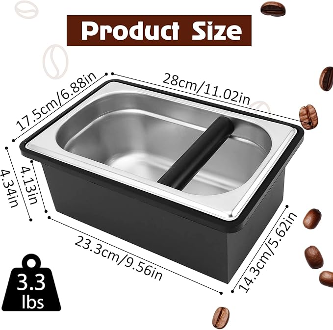 Coffee Knock Box Espresso Accessories, Stainless Steel Coffee Grounds Container, Large Coffee Puck Knock Box for Espresso Machine Accessories, 11.02 x 6.88 x 4.3 inch