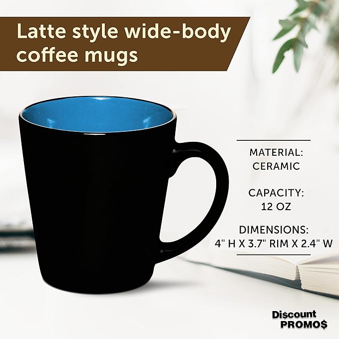 DISCOUNT PROMOS Ceramic Coffee Latte Mugs 12 oz. Set of 10, Bulk Pack - Perfect for Coffee, Tea, Espresso, Hot Cocoa, Other Beverages - Blue