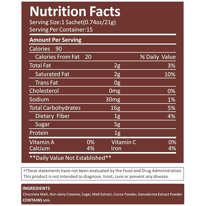 Mushroom Hot Chocolate Mix with Reishi, Mushroom Coffee Alternative Hot Cacao Powder for Energy, Mood and Immune System, Vegan Mushroom Supplement, 15 Servings, 11.1 Ounce