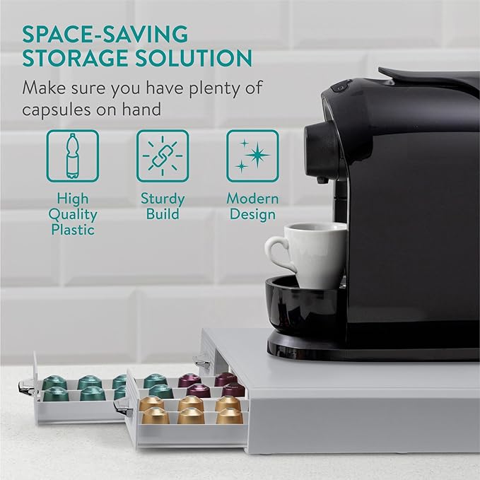 Navaris Coffee Capsule Triple Drawer - Coffee Pod Storage Drawer - Space-Saving Coffee Pods Organizer for Your Kitchen - Coffee Holder for Countertop - Fits Up to 48 Cups -Gray