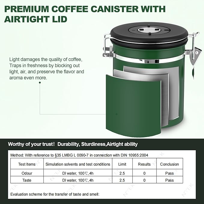 ShanSon Coffee Canister Airtight Coffee Container Stainless Steel Coffee Bean Storage Container with Scoop Coffee Canister for Beans Grounds Sugar Flour Tea Cereal,11OZ, Dark Green
