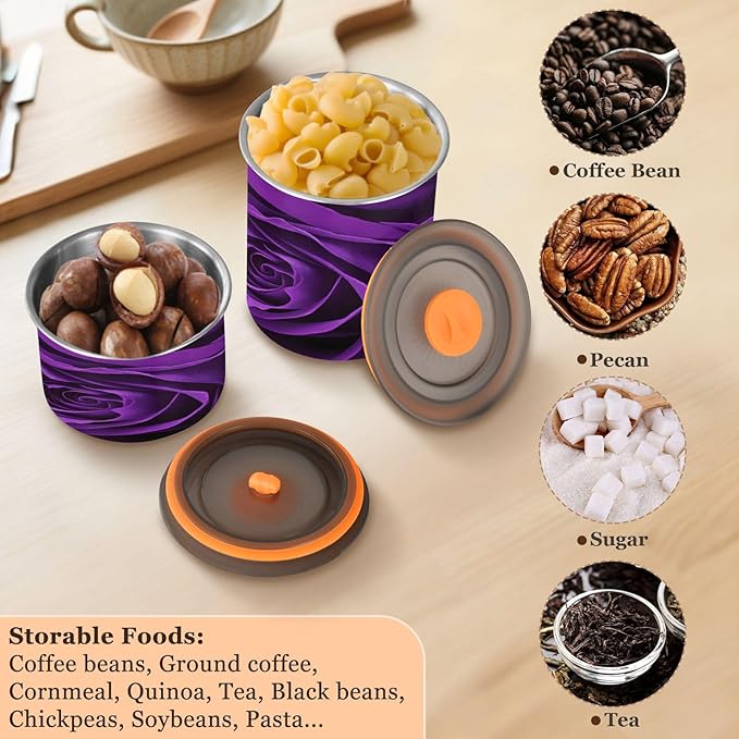 Purple Rose Airtight Food Canister, 17oz Stainless Steel Storage Jar for Coffee Beans Tea Grains Snacks, Kitchen Organizer Decor