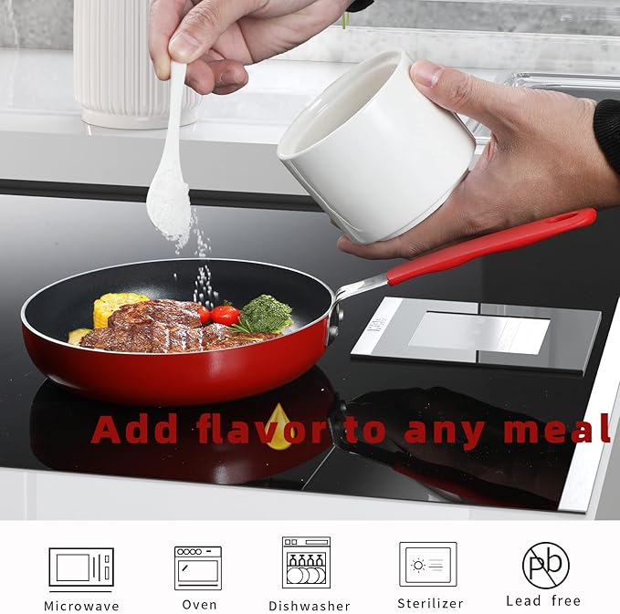 ONTUBE Ceramic Sugar Bowl with Lid and Spoon,Porcelain Seasoning Box Salt Bowl,8oz