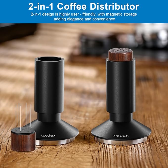 XIXUBX 58.35mm Espresso Tamper & Magnetic WDT Tool, Barista Cofee Tamper with Spring Loaded, Anodized Aluminum Alloy Handle, Stainless Steel Corrugated Base with Cover for Portafilter Basket